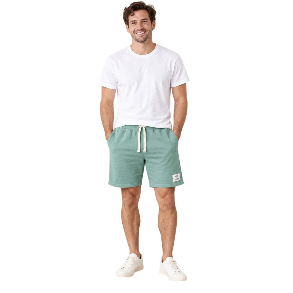Life Is Good Sage Green 8" Drawstring Sweat Shorts, Cotton Blend, Men's Medium